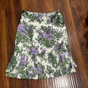 Ann Taylor Purple and Green Floral A-Line Skirt, Size 4, retails $98, ruffled